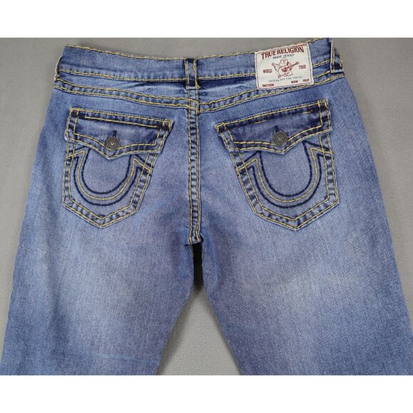 True Religion Denim 36x33 Ricky Super T Straight Jeans Flap Pockets Stitching - Picture 1 of 11